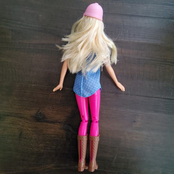 Mattel Barbie Doll Blonde Fashion Doll Riding Outfit with Brown Boots Pink Hat - Picture 9 of 11